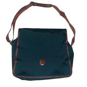 Polo Ralph Lauren Canvas Messenger Crossbody Bag Tote Green Brown Trim 15” Wide